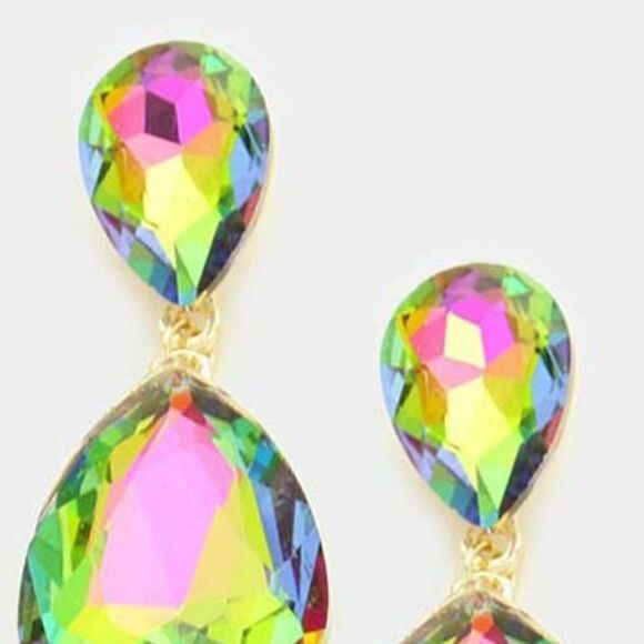 Oil Spill Crystal Teardrop Dangle Evening Earrings NWT - Picture 3 of 6